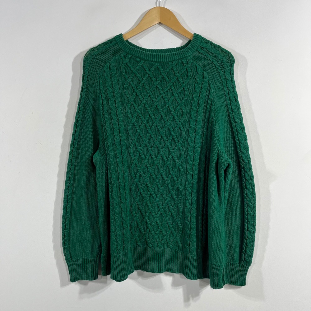 Old Navy Fisherman Academia Preppy Green Cable Knit Crew Neck Sweater Womens XXL